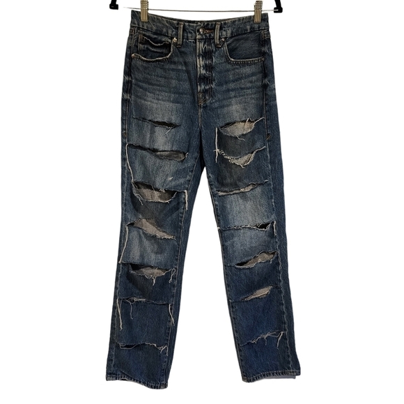 Good‎ American Good Vintage Western Yoke Jeans Straight Leg Crop Thrashed sz 26 - Picture 1 of 13